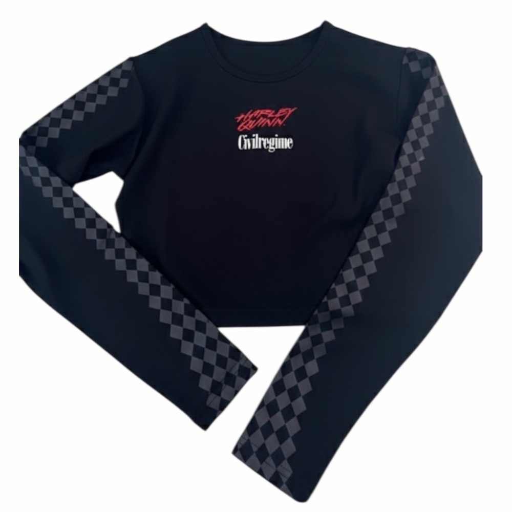 Civil Regime x Harley Quinn "Harlequin" Checkered Long Sleeve Crop Top NEW Small